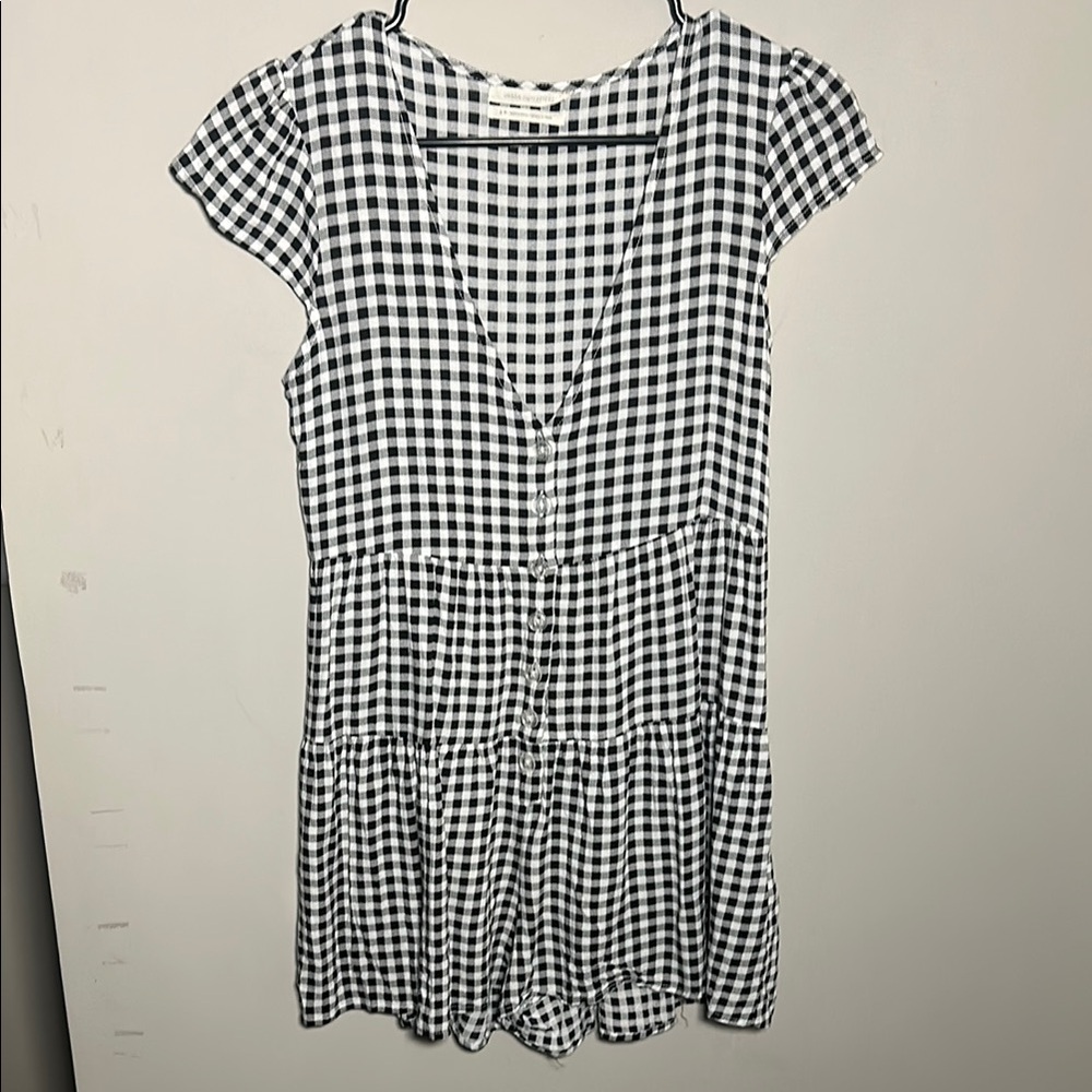 Urban Outfitters Black and White Gingham romper with clear buttons